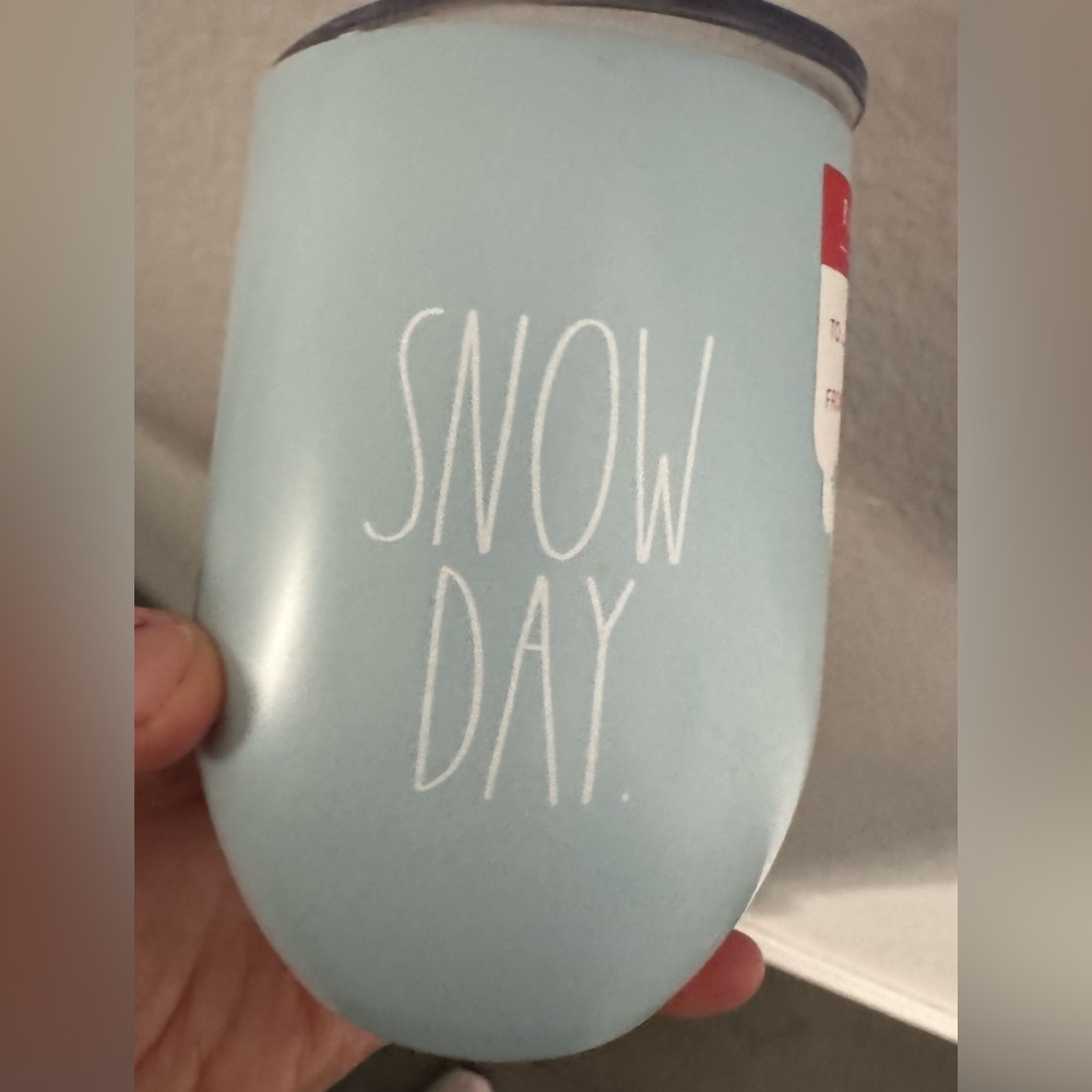 NWT Rae Dunn "SNOW DAY" blue insulated stainless steel wine 12 oz glass with lid